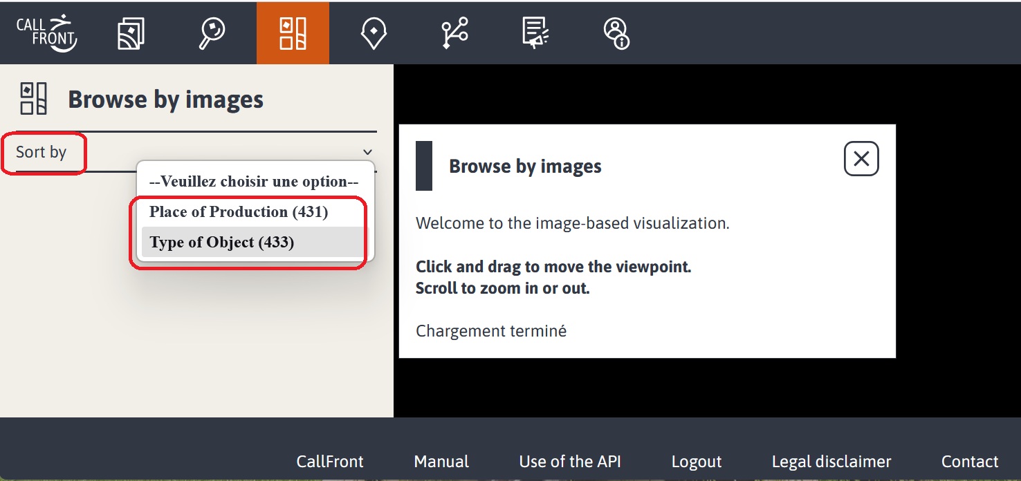 Recherche par image (Browse by image) Activation du critère d'affichage Sort by